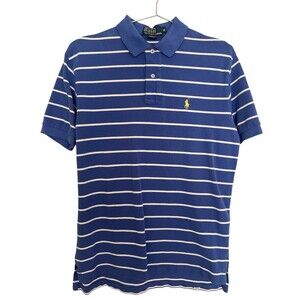 Polo Ralph Lauren Men's M Blue with White Stripes Polo Cotton Short Sleeve Golf